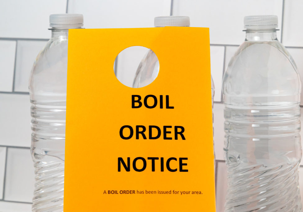 Boil order notice and bottled water. Clean, contaminated, dirty